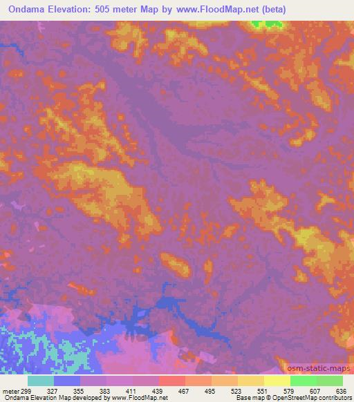 Ondama,Gabon Elevation Map