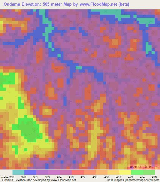 Ondama,Gabon Elevation Map