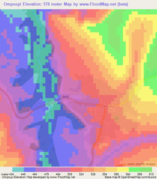Ompouyi,Gabon Elevation Map