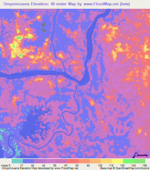 Ompomouena,Gabon Elevation Map