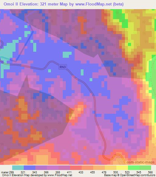 Omoi II,Gabon Elevation Map