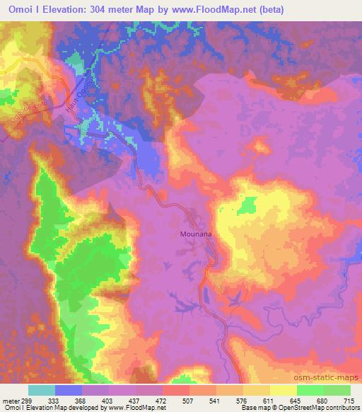 Omoi I,Gabon Elevation Map
