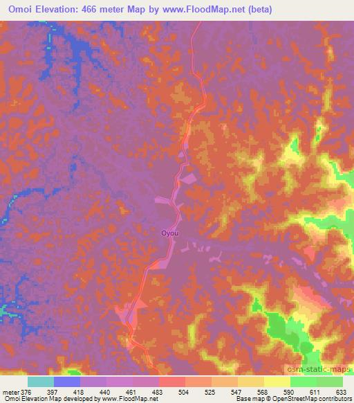Omoi,Gabon Elevation Map