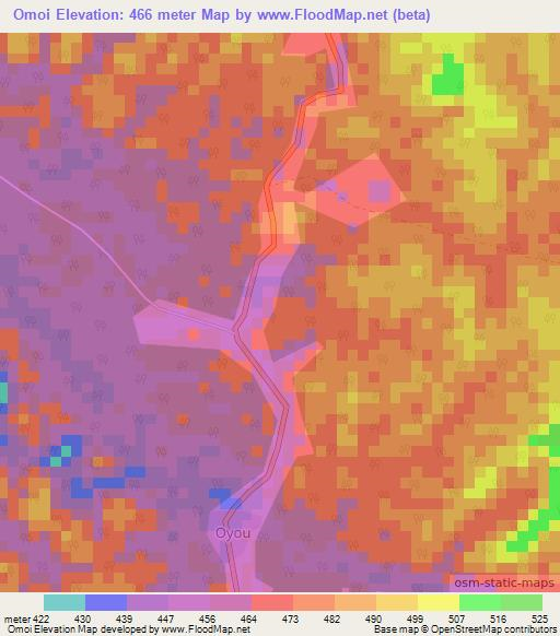 Omoi,Gabon Elevation Map