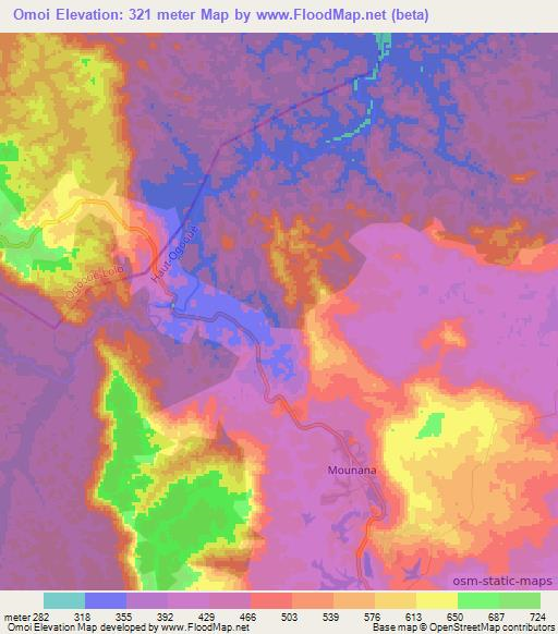 Omoi,Gabon Elevation Map