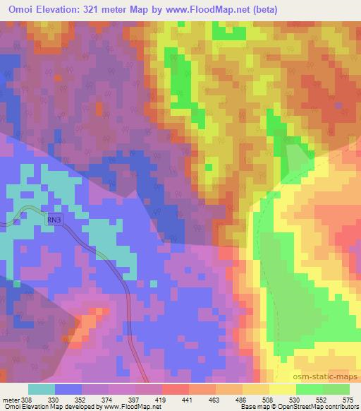 Omoi,Gabon Elevation Map