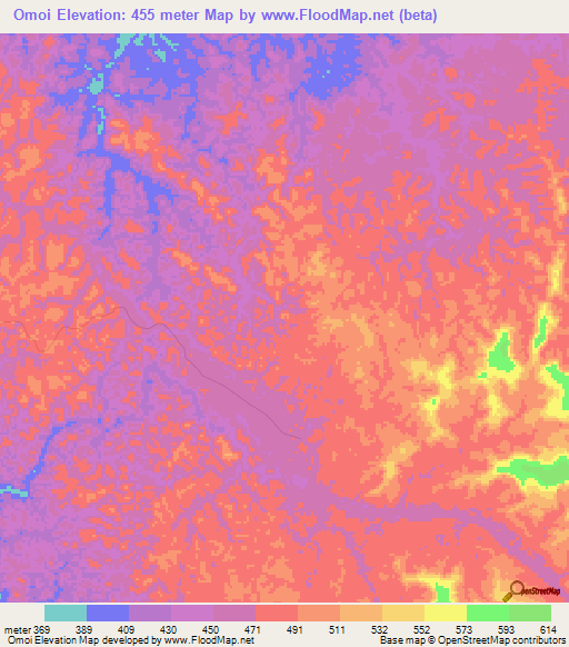 Omoi,Gabon Elevation Map