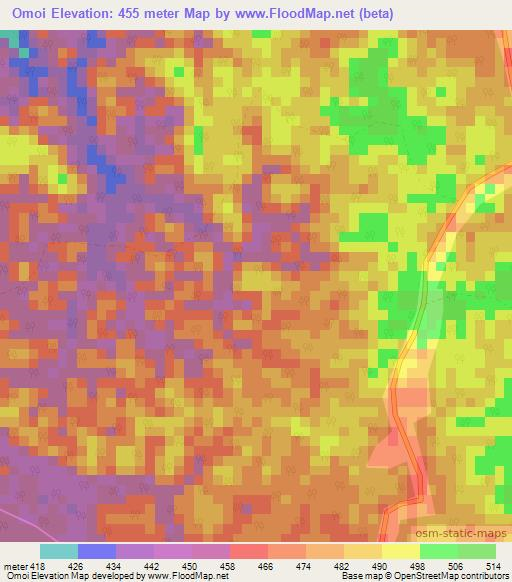 Omoi,Gabon Elevation Map