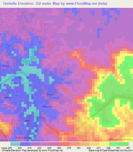 Ombelle,Gabon Elevation Map