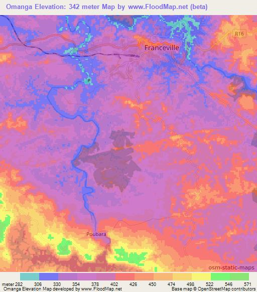 Omanga,Gabon Elevation Map