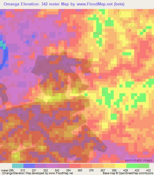 Omanga,Gabon Elevation Map