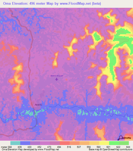 Oma,Gabon Elevation Map