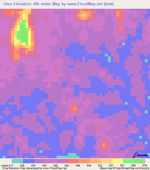 Oma,Gabon Elevation Map