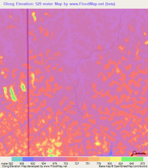 Olong,Gabon Elevation Map