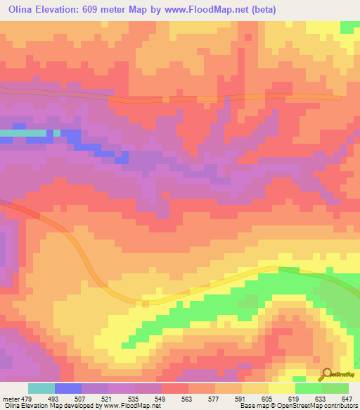 Olina,Gabon Elevation Map