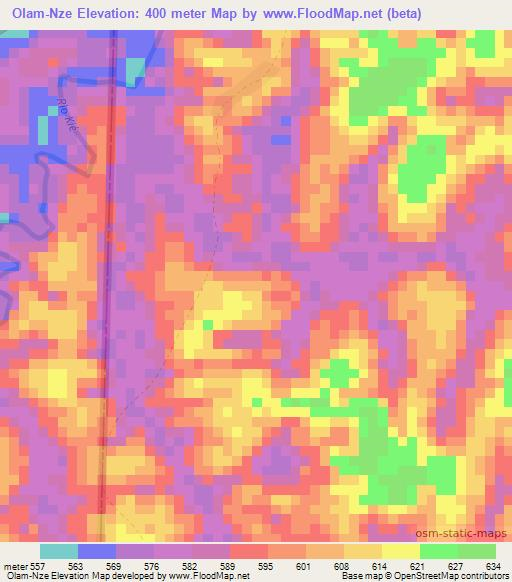 Olam-Nze,Gabon Elevation Map