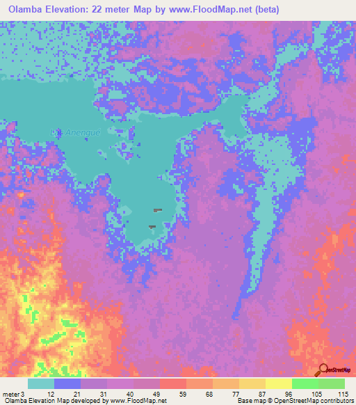 Olamba,Gabon Elevation Map