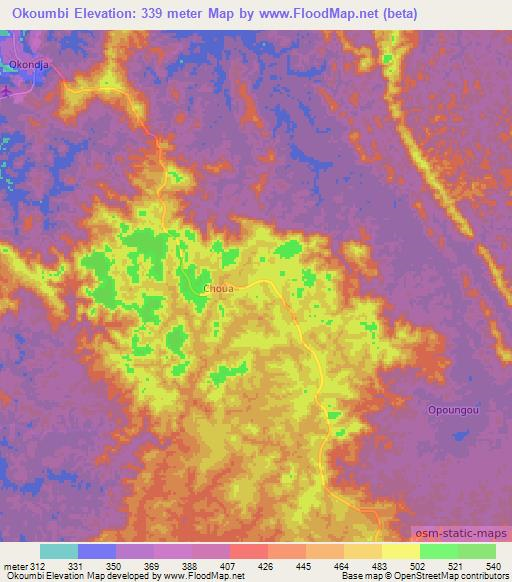 Okoumbi,Gabon Elevation Map