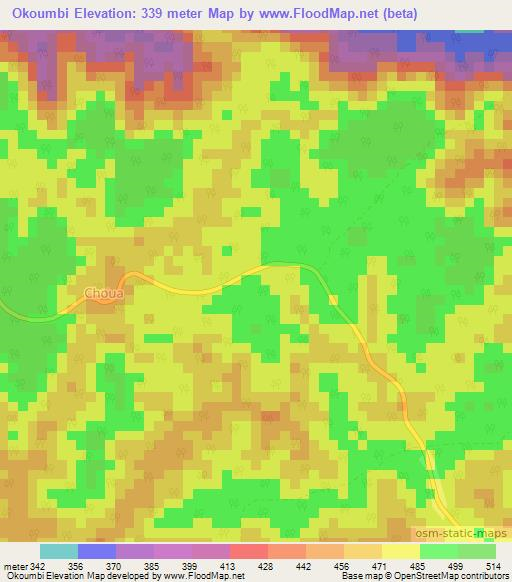 Okoumbi,Gabon Elevation Map