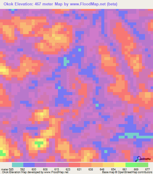 Okok,Gabon Elevation Map
