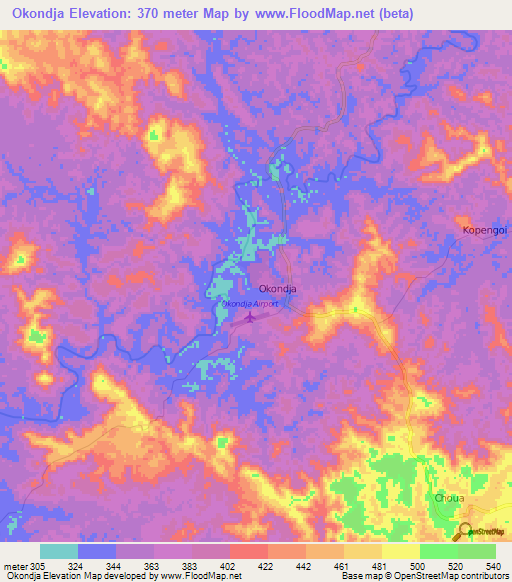 Okondja,Gabon Elevation Map