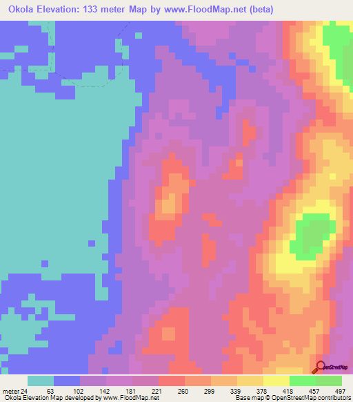 Okola,Gabon Elevation Map
