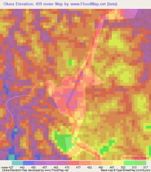 Okara,Gabon Elevation Map