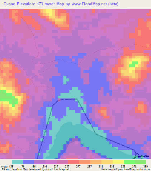 Okano,Gabon Elevation Map