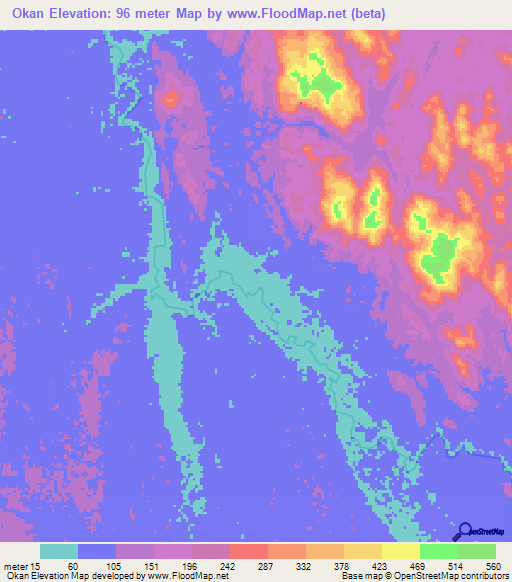 Okan,Gabon Elevation Map