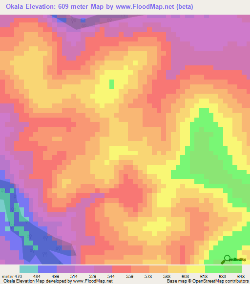 Okala,Gabon Elevation Map