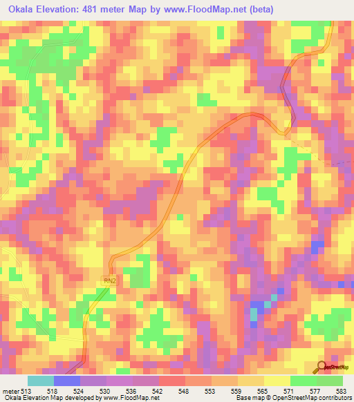 Okala,Gabon Elevation Map