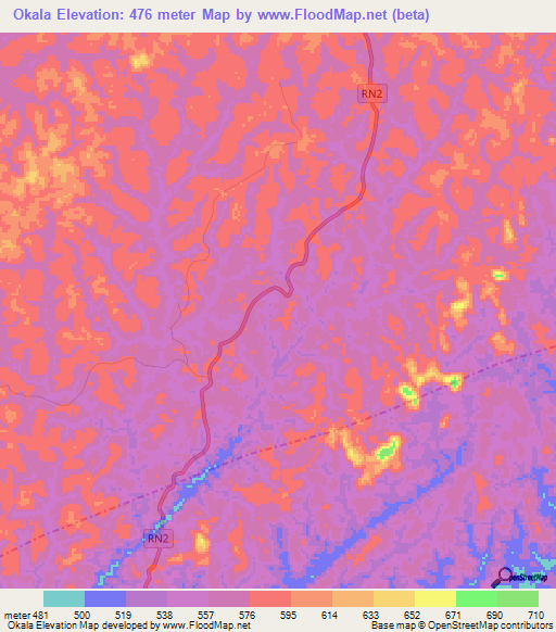 Okala,Gabon Elevation Map