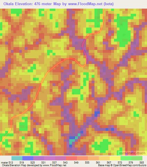 Okala,Gabon Elevation Map