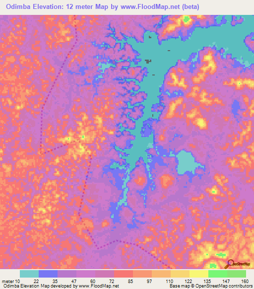 Odimba,Gabon Elevation Map