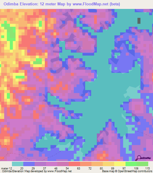 Odimba,Gabon Elevation Map