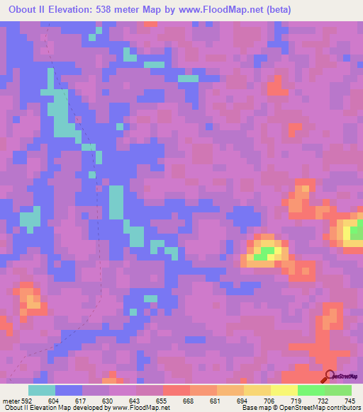 Obout II,Gabon Elevation Map