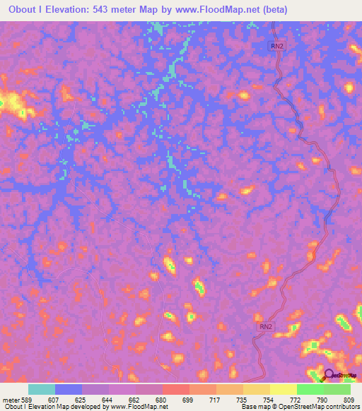 Obout I,Gabon Elevation Map