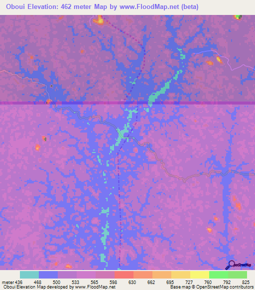 Oboui,Gabon Elevation Map