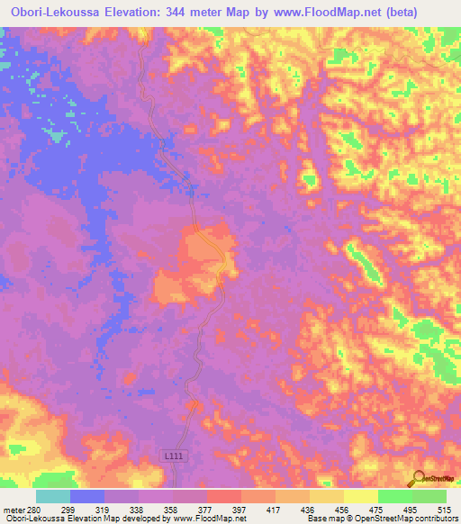 Obori-Lekoussa,Gabon Elevation Map
