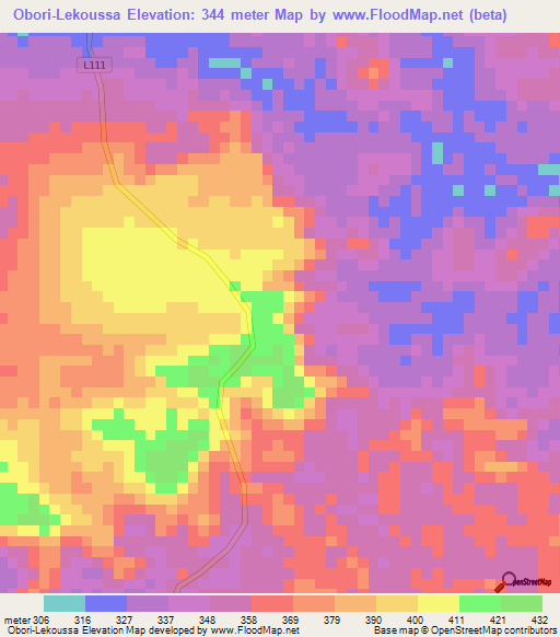 Obori-Lekoussa,Gabon Elevation Map
