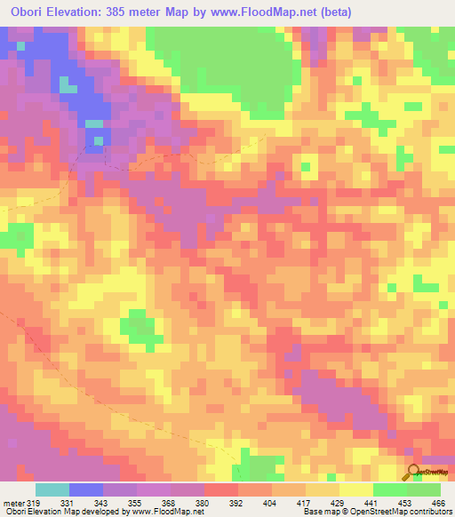 Obori,Gabon Elevation Map