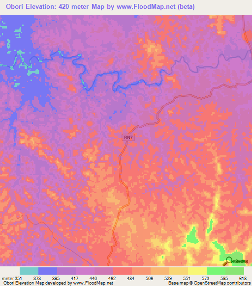 Obori,Gabon Elevation Map