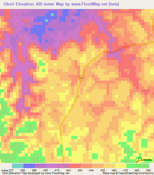 Obori,Gabon Elevation Map