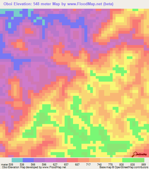 Oboi,Gabon Elevation Map