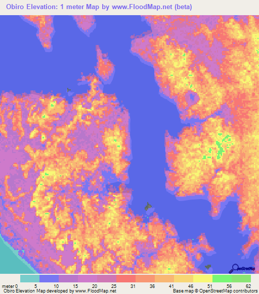 Obiro,Gabon Elevation Map