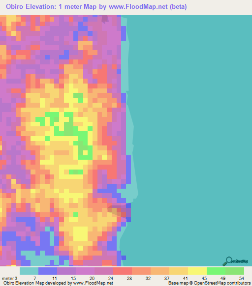 Obiro,Gabon Elevation Map