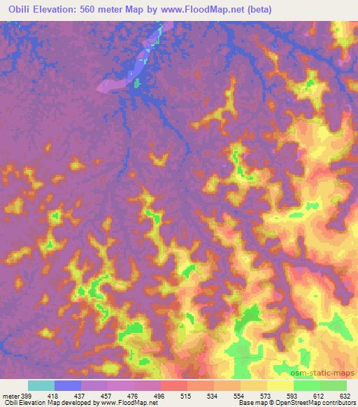 Obili,Gabon Elevation Map
