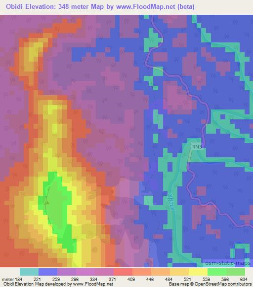 Obidi,Gabon Elevation Map