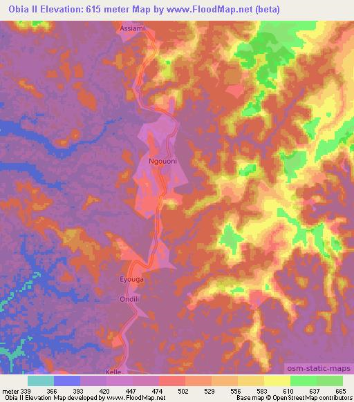 Obia II,Gabon Elevation Map