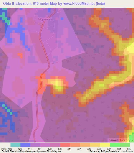 Obia II,Gabon Elevation Map